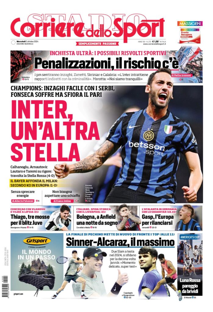 Prima Pagina Corriere dello Sport 2 ottobre