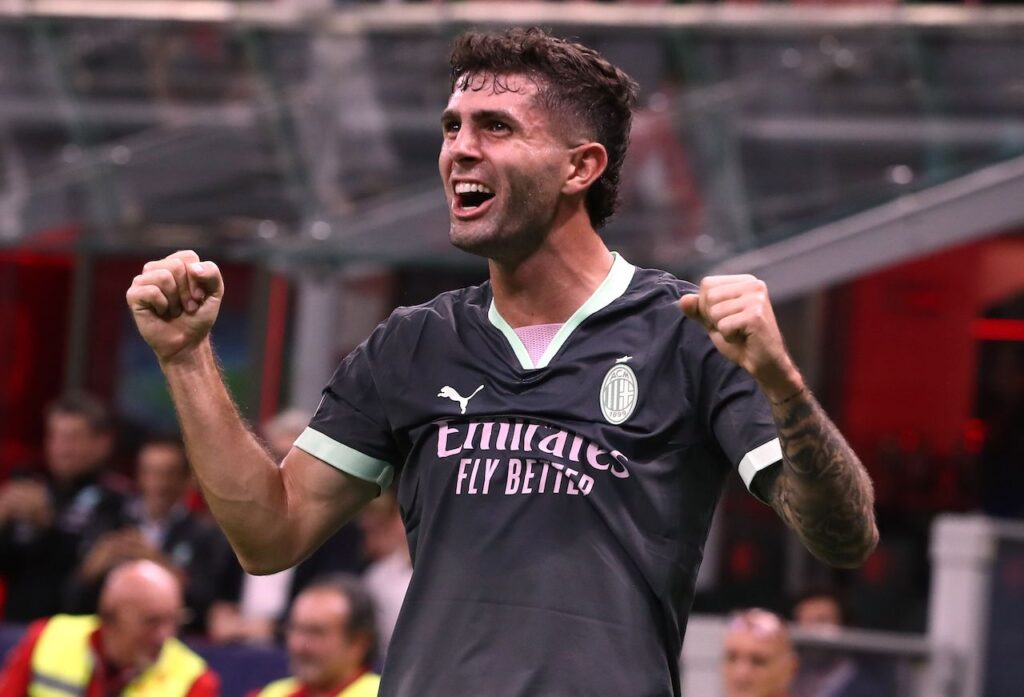 esultanza gol Christian Pulisic AC Milan Milan-Bruges 3-1 Champions League 2024-2025