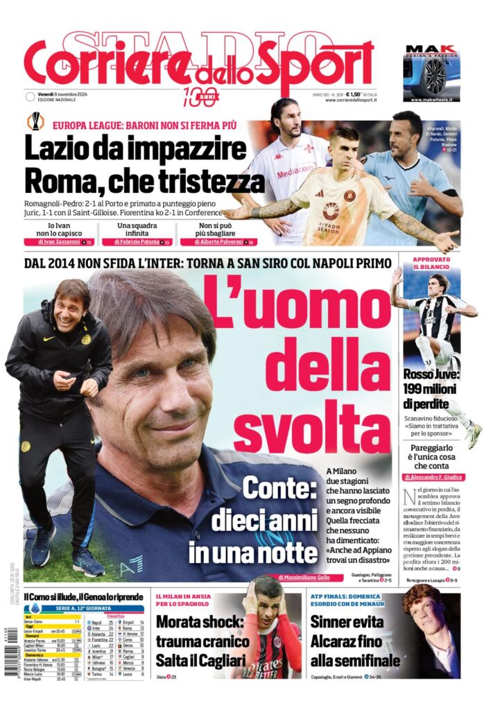 Prima Pagina Corriere dello Sport 8 novembre