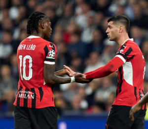 esultanza gol Álvaro Morata AC Milan Real Madrid-Milan 1-3 Champions League 2024-2025 qui con Leao