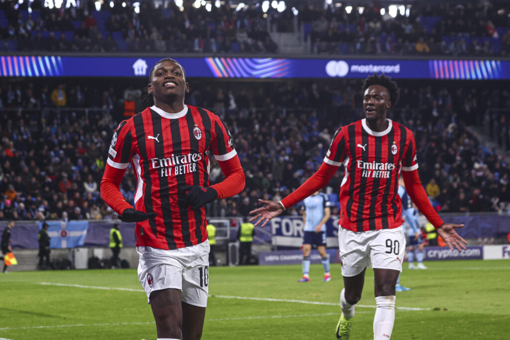esultanza gol Rafael Leao AC Milan Slovan Bratislava-Milan 2-3 Champions League 2024-2025