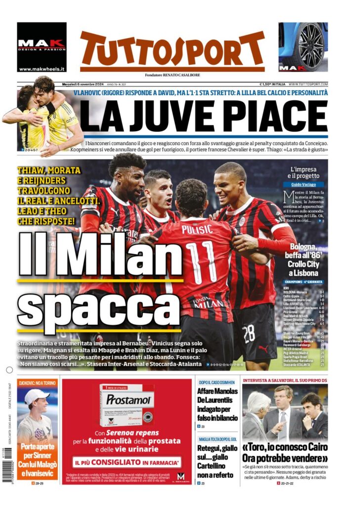 Prima Pagina Tuttosport 6 novembre