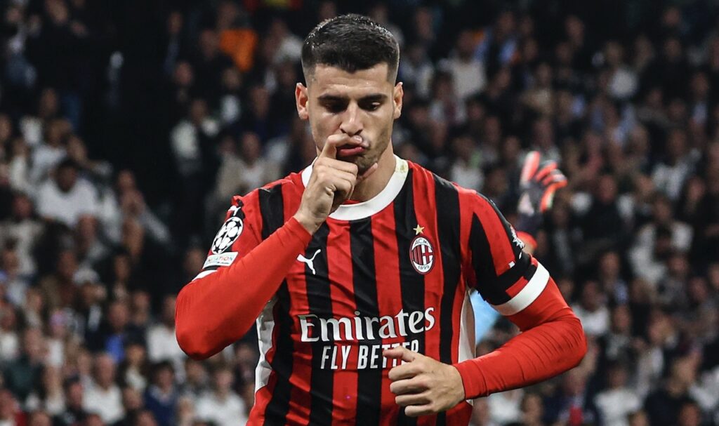 esultanza gol Álvaro Morata AC Milan Real Madrid-Milan 1-3 Champions League 2024-2025