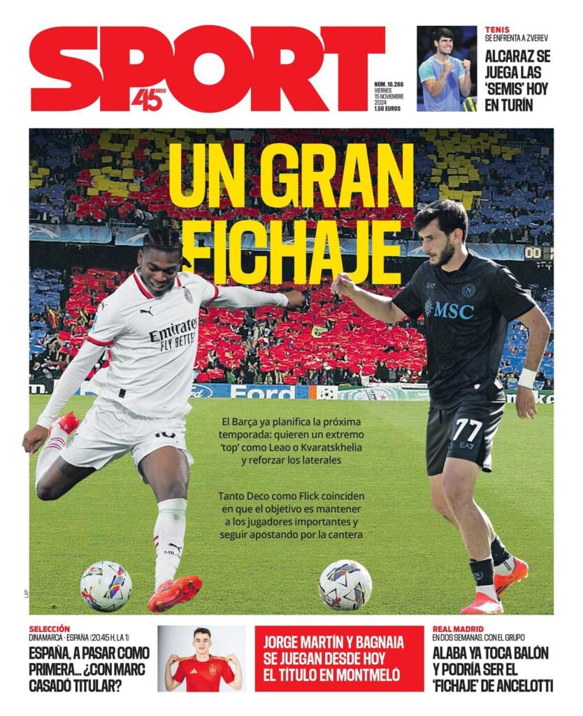 Prima pagina Sport venerdì 15 novembre 2024