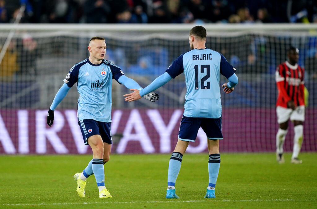 esultanza gol Nino Marcelli Slovan Bratislava-Milan 2-3 Champions League 2024-2025