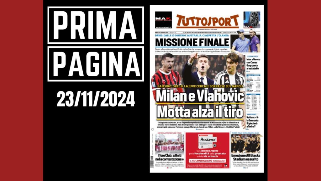 Prima pagina Tuttosport: Milan e Vlahovic, Motta alza il tiro