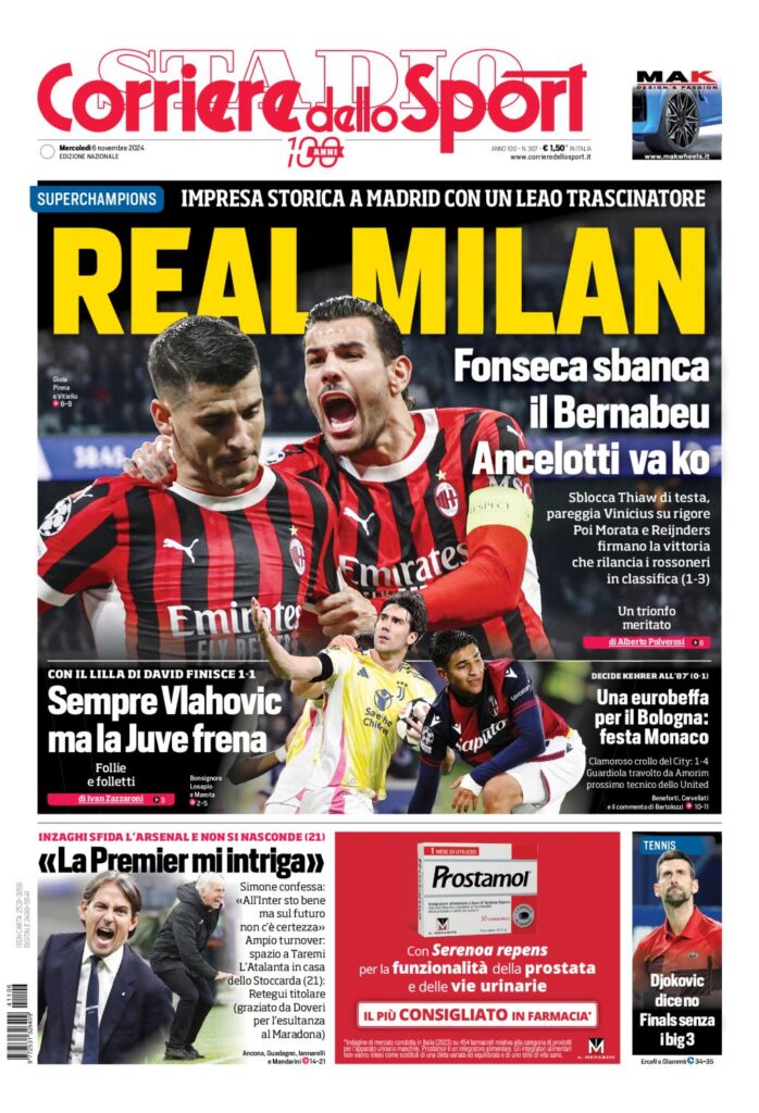 Prima Pagina Corriere dello Sport 6 novembre