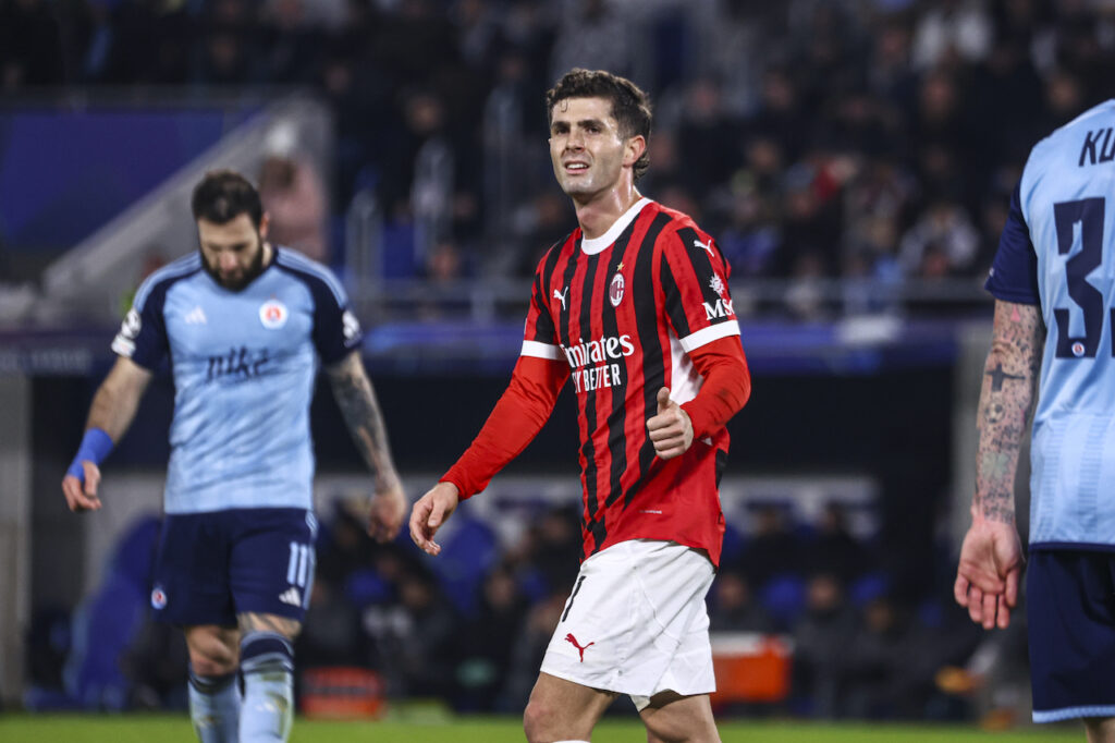 esultanza gol Christian Pulisic AC Milan Slovan Bratislava-Milan 2-3 Champions League 2024-2025