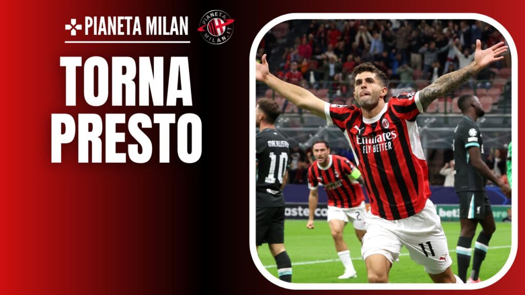 esultanza gol Christian Pulisic AC Milan Milan-Liverpool 1-3 Champions League 2024-2025