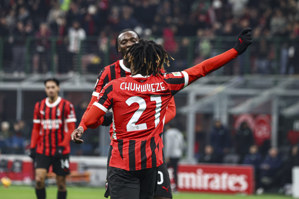 esultanza gol Samuel Chukwueze AC Milan Milan-Sassuolo 6-1 Coppa Italia 2024-2025