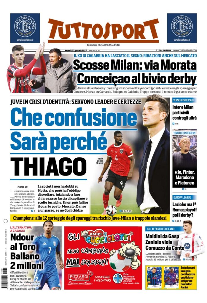 Prima Pagina Tuttosport 31 gennaio