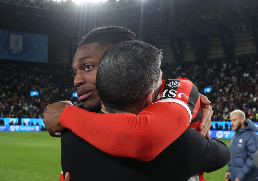 Festeggiamenti Sergio Conceicao derby Inter-Milan 2-3 Supercoppa italiana 2025 Leao