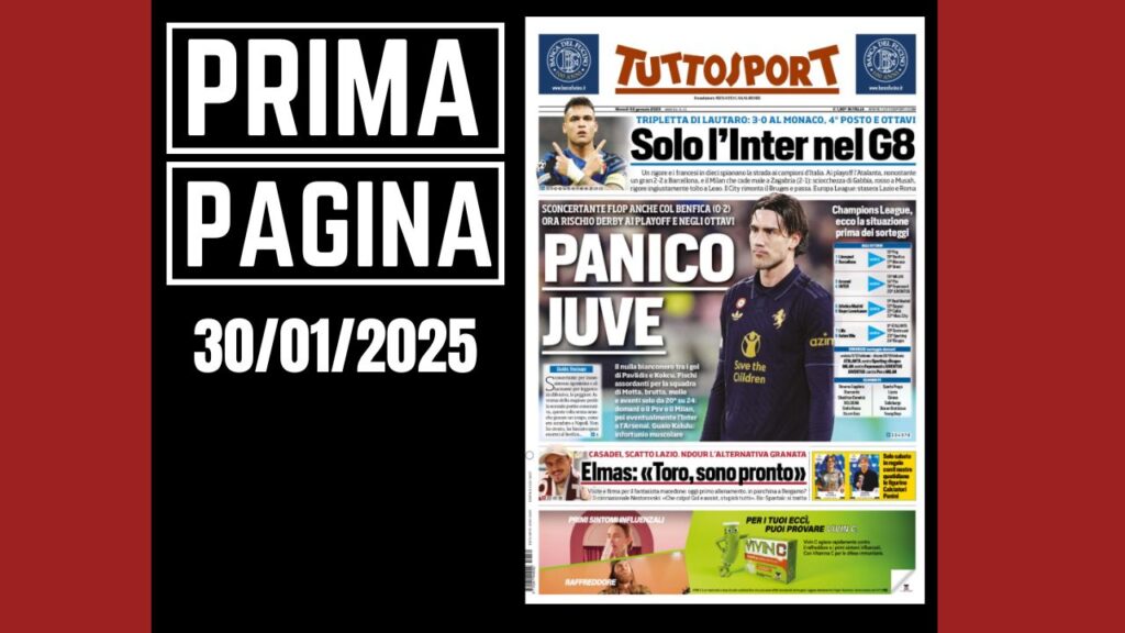 Prima pagina Tuttosport: panico Juventus. Domani o PSV o Milan