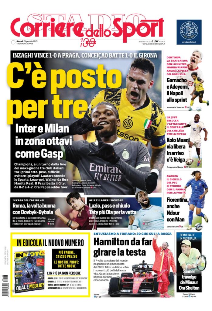 Prima Pagina Corriere dello Sport 23 gennaio