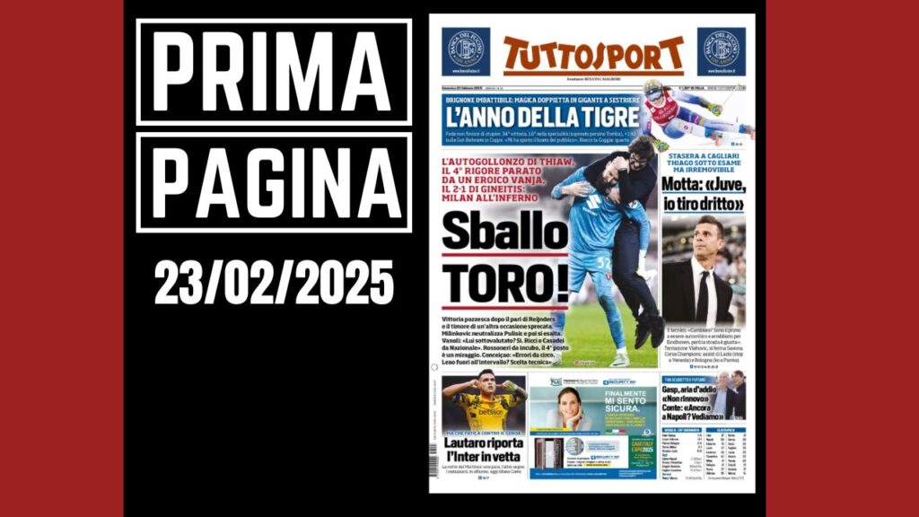 Prima pagina Tuttosport: Milan all'inferno. Sballo Torino