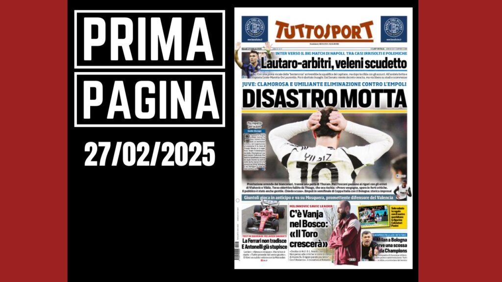 Prima pagina Tuttosport: Milan a Bologna, una scossa da Champions