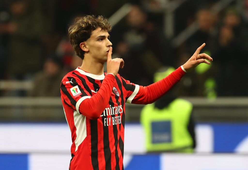 esultanza gol Joao Felix AC Milan Milan-Roma 3-1 Coppa Italia 2024-2025