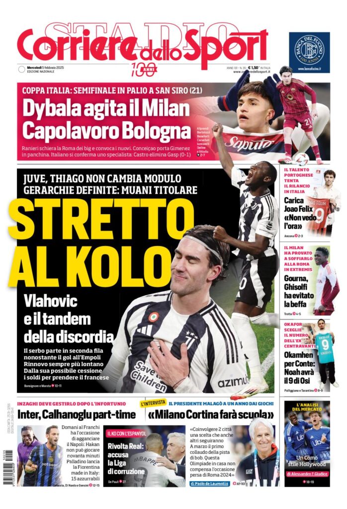 Prima Pagina Corriere dello Sport 5 febbraio