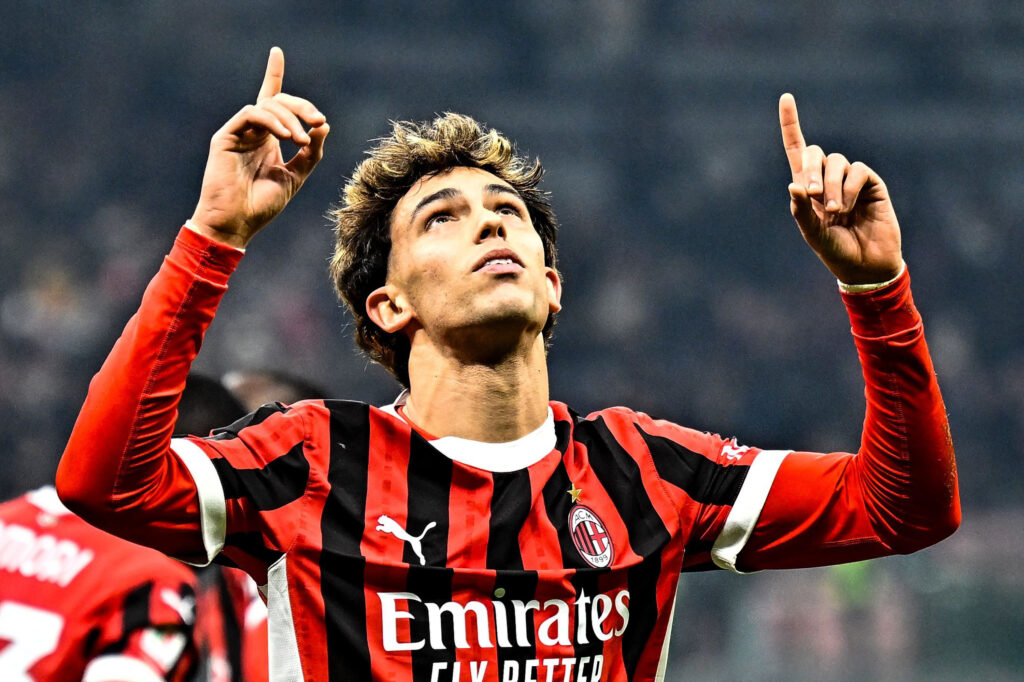 esultanza gol Joao Felix AC Milan Milan-Roma 3-1 Coppa Italia 2024-2025