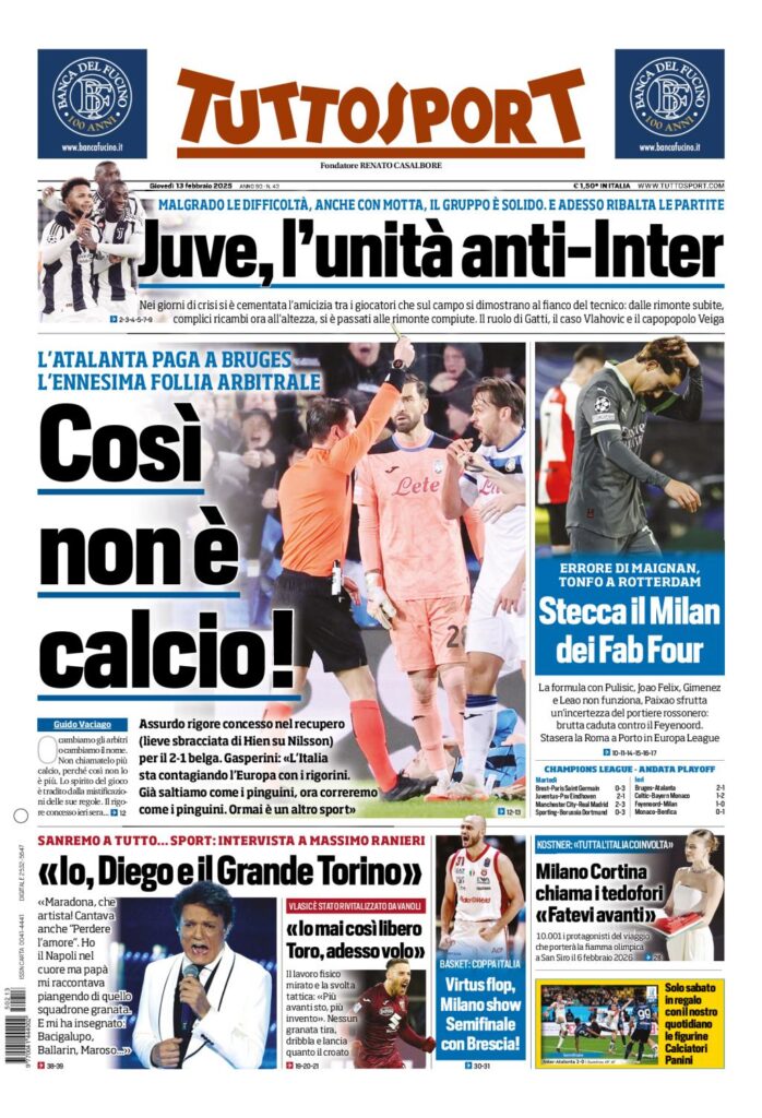 Prima Pagina Tuttosport 13 febbraio