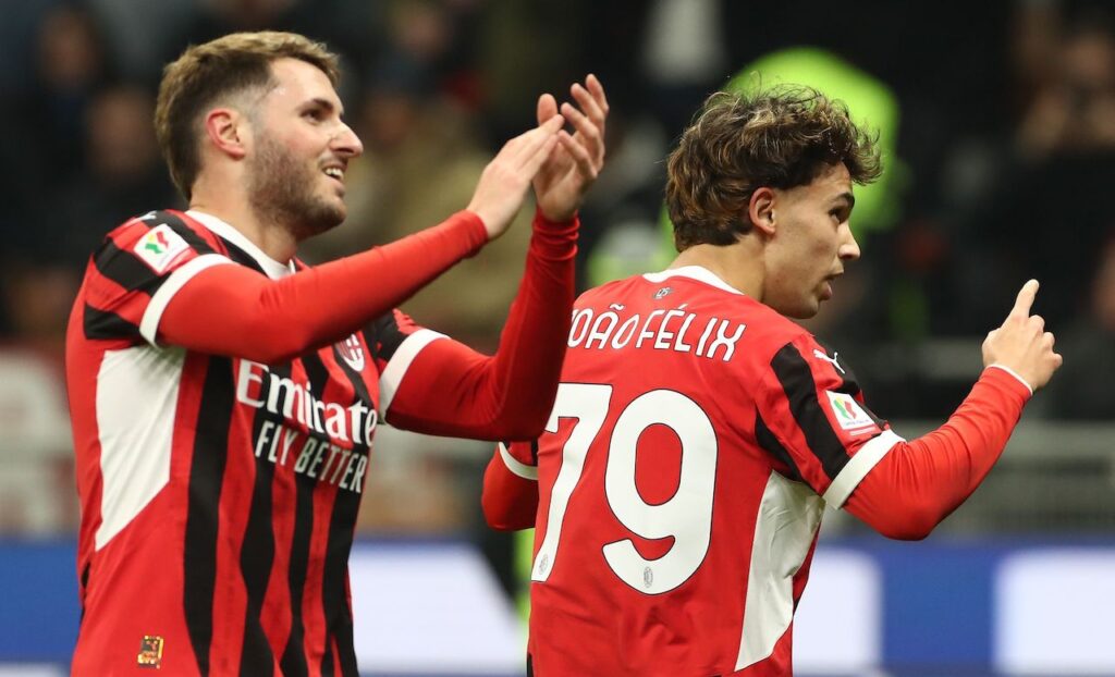 Giménez Joao Felix AC Milan Milan-Roma 3-1 Coppa Italia 2024-2025