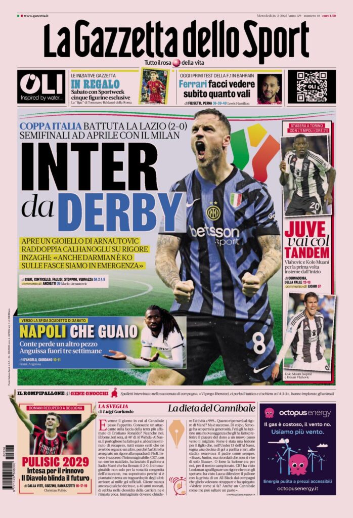 Prima pagina Gazzetta dello Sport 26 febbraio