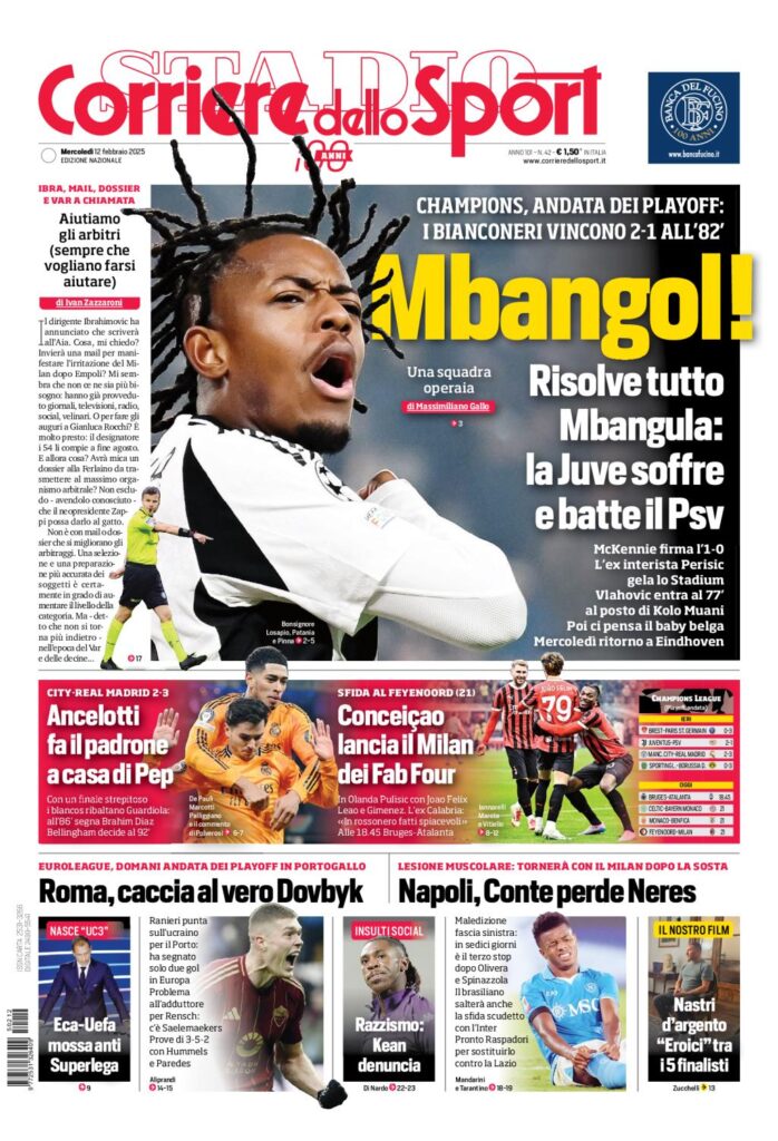 Prima Pagina Corriere dello Sport 12 febbraio