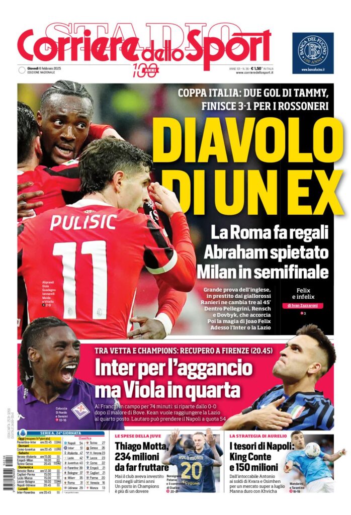 Prima Pagina Corriere dello Sport 6 febbraio