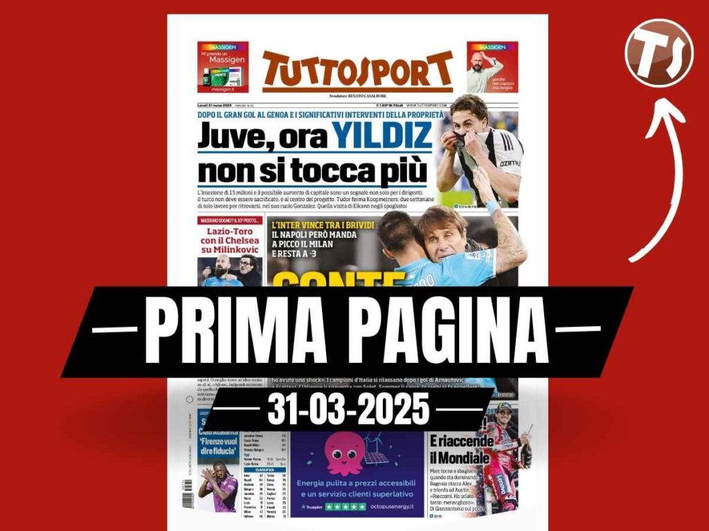 Prima pagina Tuttosport: "Scudetto, Conte non molla. Milan a picco"