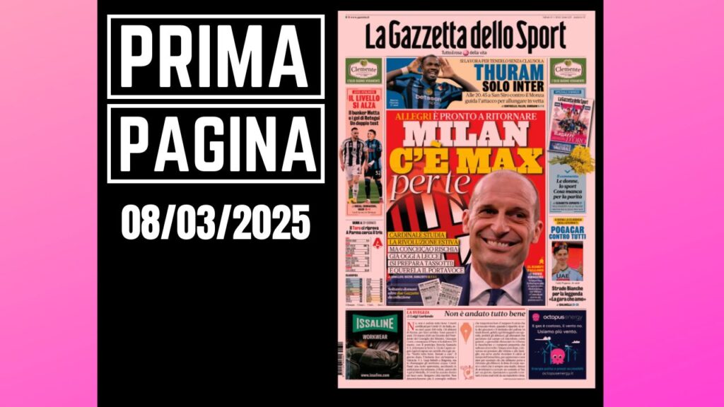 Prima pagina Gazzetta dello Sport: Milan c'è Allegri. Conceicao rischia