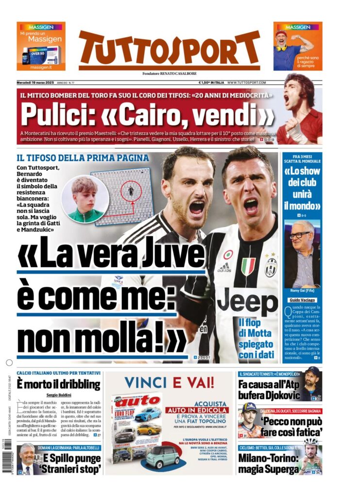 Prima pagina Tuttosport 19 marzo 2025