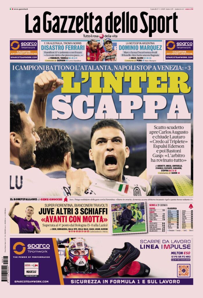Prima Pagina Gazzetta dello Sport 17 marzo