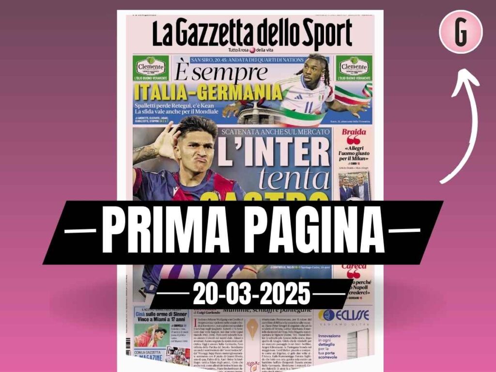 Prima pagina Gazzetta dello Sport: "Braida: 'Allegri giusto per il Milan'"