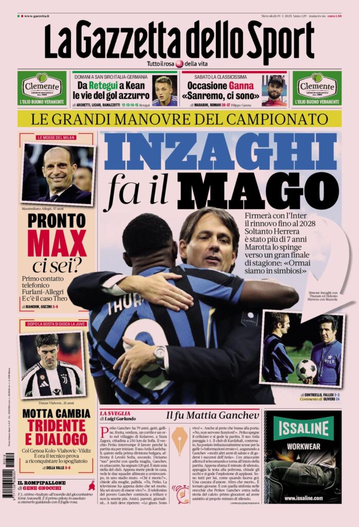 Prima pagina Gazzetta 19 marzo 2025