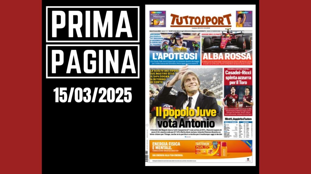 Prima pagina Tuttosport: Ricci va in Nazionale. E Conte...