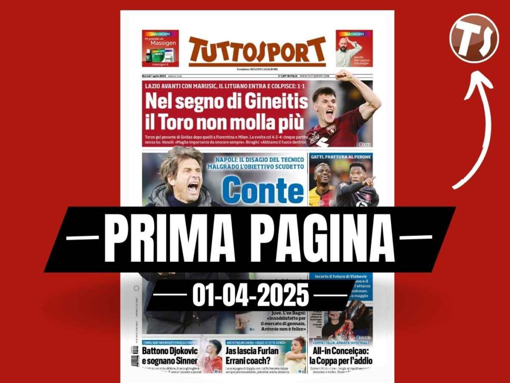 Prima pagina Tuttosport: "All-in Conceicao, la Coppa per l'addio"