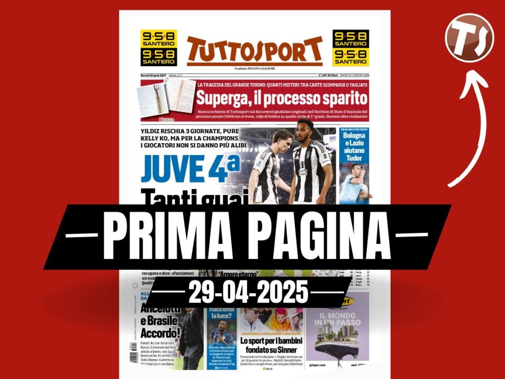 Prima pagina Tuttosport: "Juventus quarta: tanti guai e zero scuse"