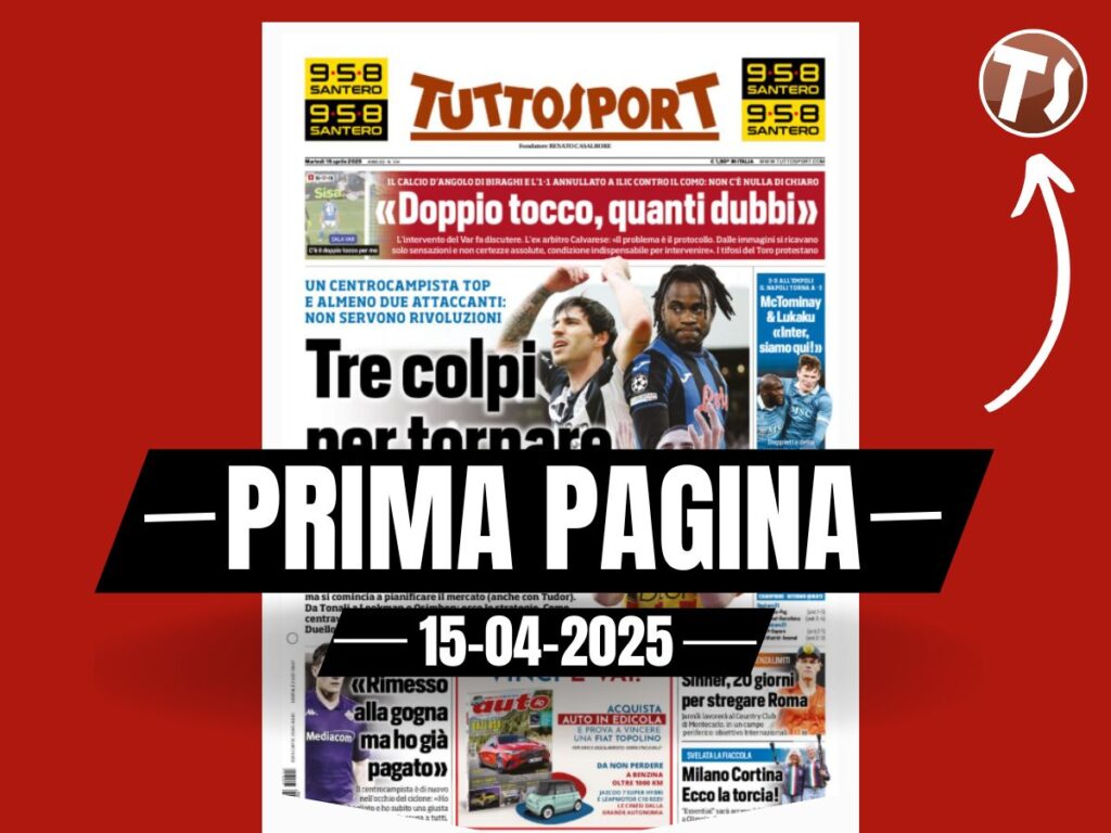Prima pagina Tuttosport: Juventus, la strategia per Tonali