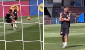 Yamal show in allenamento. Esultanza alla Mbappé | VIDEO (screen Gazzetta.it)