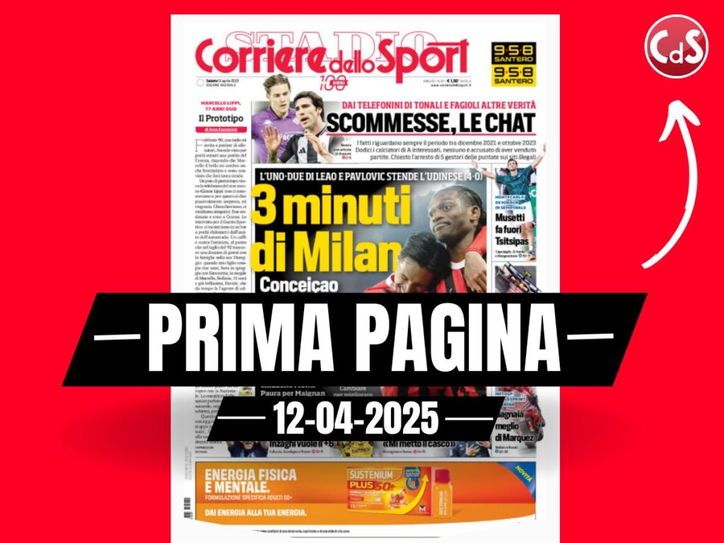 Prima pagina Corriere dello Sport: 3 minuti di Milan. Conceicao vuole l'Europa League