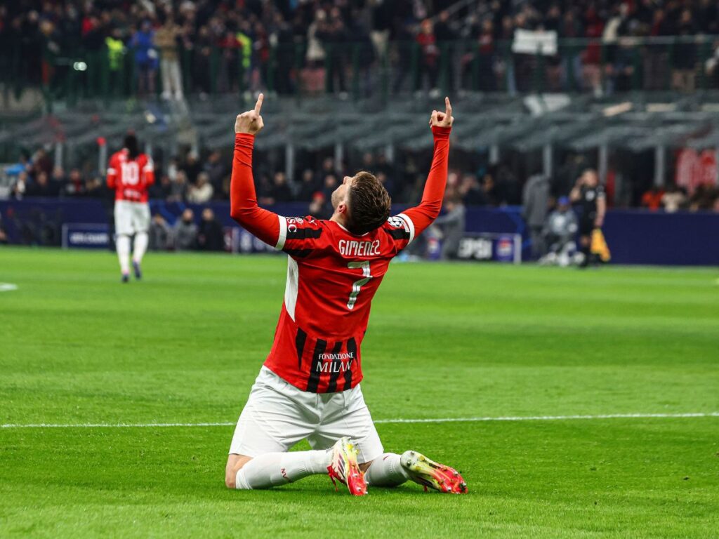 esultanza gol Santiago Giménez AC Milan Milan-Feyenoord 1-1 Champions League 2024-2025