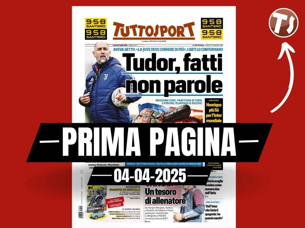 Prima pagina Tuttosport: "Juventus, da Tudor fatti e non parole"