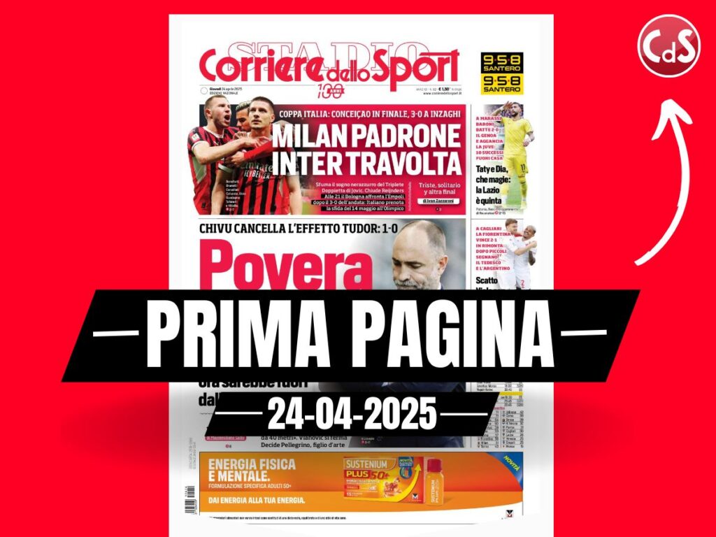 Prima pagina Corriere dello Sport: "Milan padrone, Inter travolta"