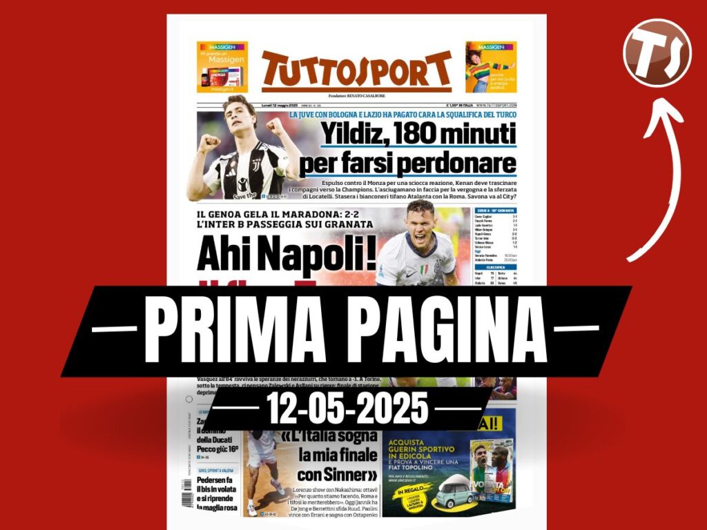 Prima pagina Tuttosport: "Ahi Napoli! Il flop Toro rilancia l'Inter"