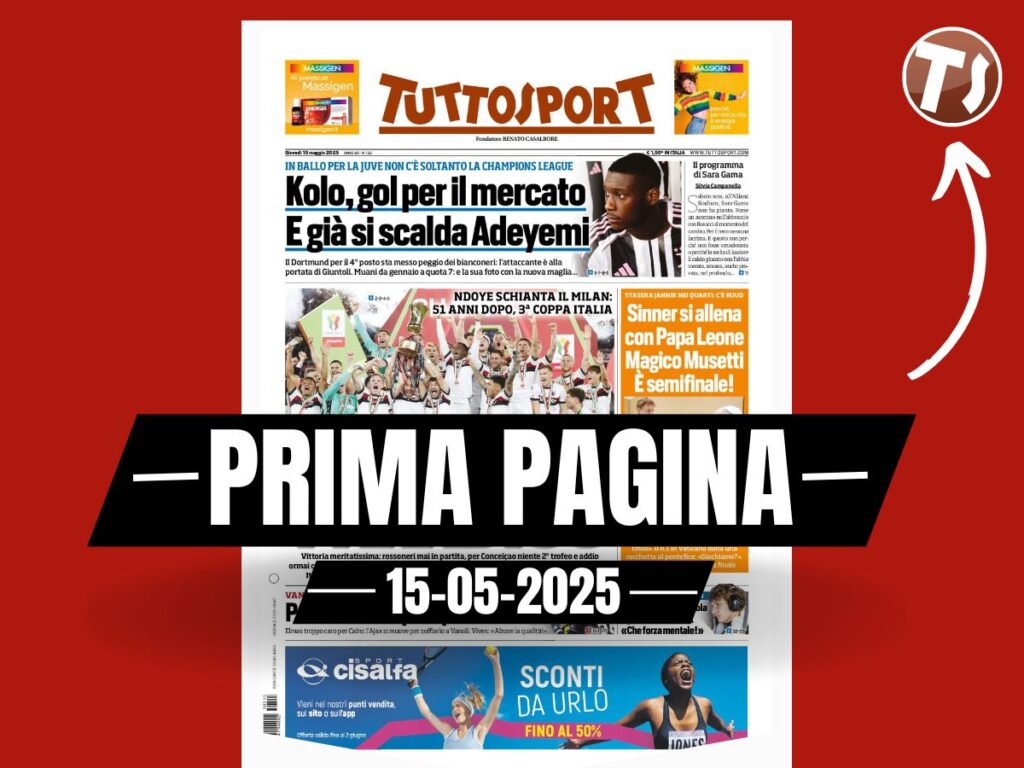 Prima pagina Tuttosport: "Bologna Paradiso: Ndoye schianta il Milan"