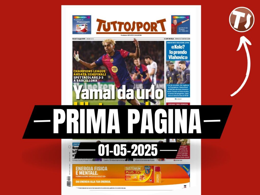 Prima pagina Tuttosport: "Yamal da urlo. L'Inter anche: spettacolare 3-3"