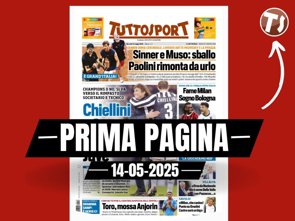 Prima pagina Tuttosport: "Coppa Italia: fame Milan, sogno Bologna"