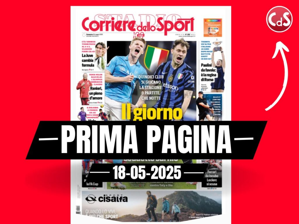Prima pagina Corriere dello Sport: Roma-Milan, questa sera abbraccio a Ranieri