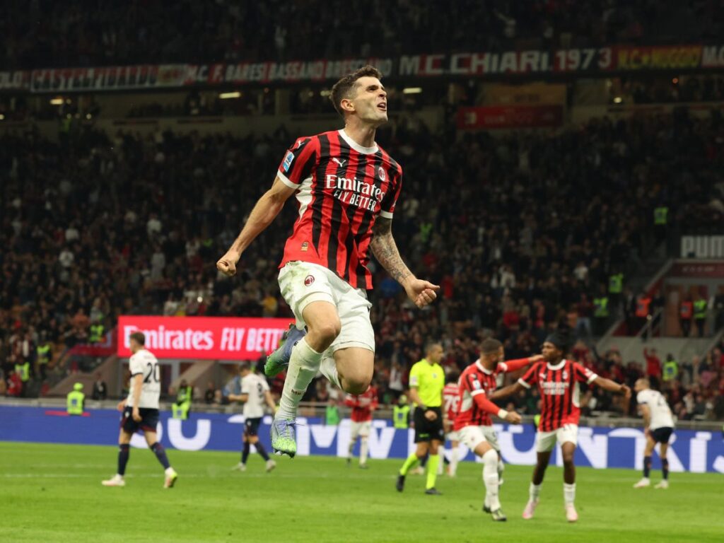 esultanza gol Christian Pulisic AC Milan Milan-Bologna 3-1 Serie A 2024-2025
