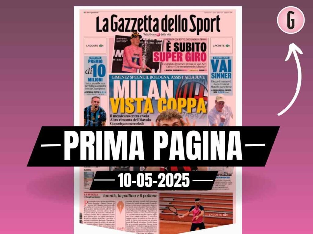 Prima pagina Gazzetta dello Sport: Milan vista Coppa. Gimenez spegne il Bologna